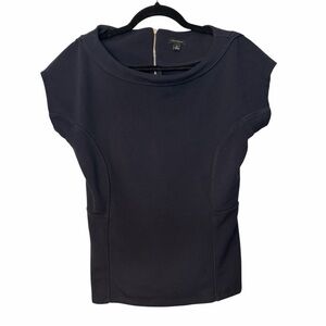Ann Taylor Navy Knit Zip Back Short Sleeve Top  Women’s M